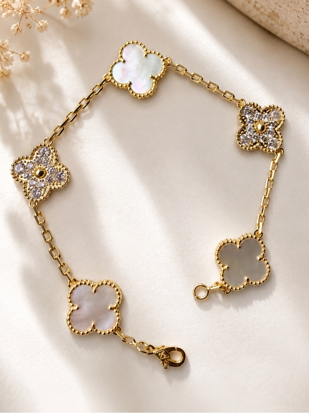 Gold Clover Motif Alhambra Inspired Bracelet